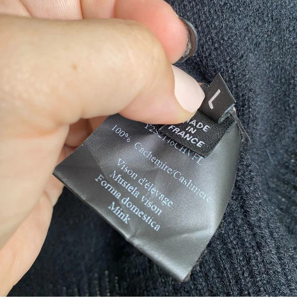 Yves Salomon Black Cashmere Mink Fur Trim Cardigan Blazer Jacket Women's Large - Picture 7 of 9